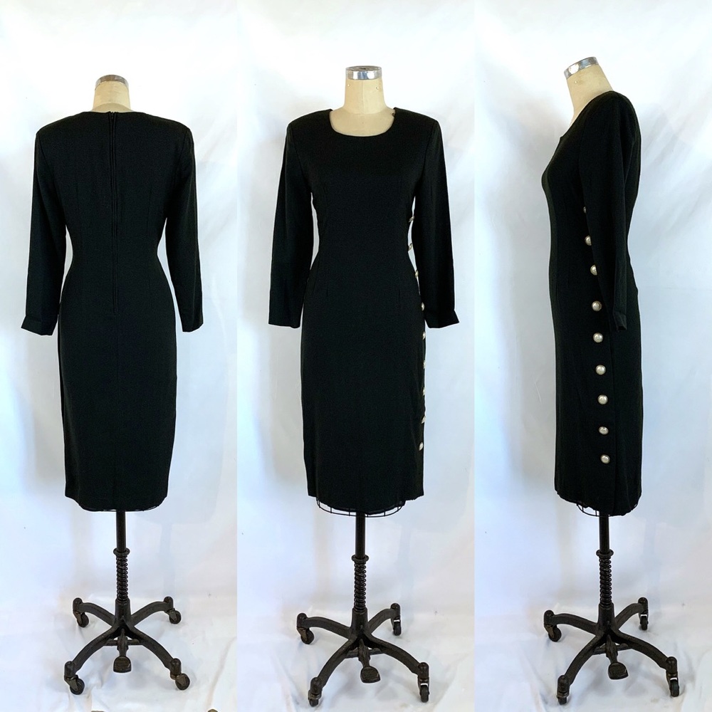 Vintage 90s Button Side Dress LBD 8